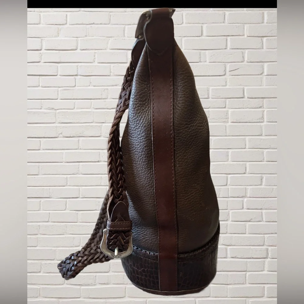 Brighton Brown Leather Braided Strap Hobo Bag Bali Collection Silver Heart